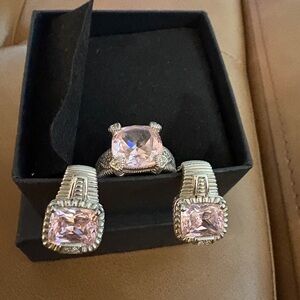 Judith Ripka Pink Cushion-Cut Ring and Earrings Set Vintage